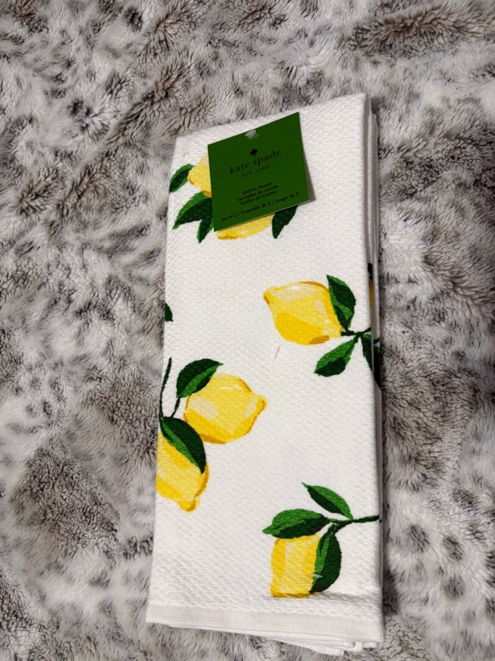 kate spade White & Yellow Lemon Print Kitchen Towels set of 2